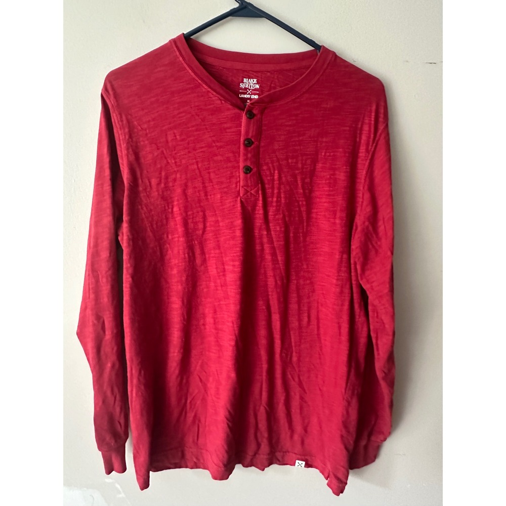 Blake Shelton x Lands End Mens Red Slub Cotton Long Sleeve Henley Shirt Medium